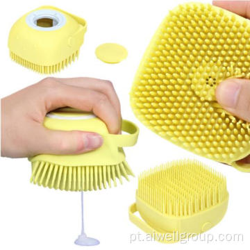 Escova de banho macio de silicone bebê com dispensador de shampoo